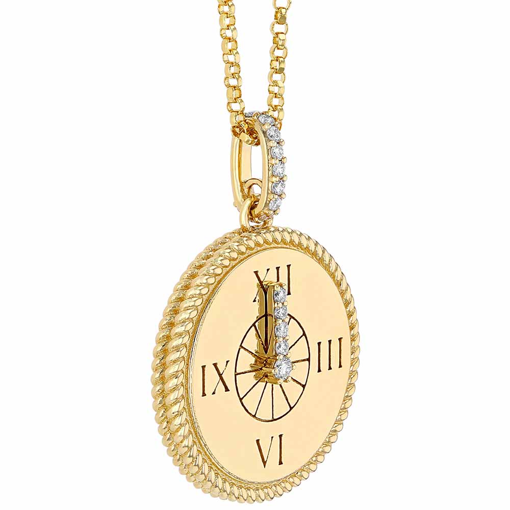 Roberto Coin Disney Cinderella Clock Pendant in Yellow Gold with Diamond Accent, 18