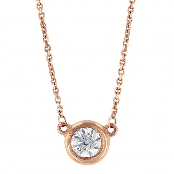Diamond Bezel Set Single Station Necklace in Rose Gold, 18"