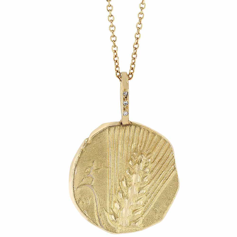 Robin Haley Artifact Charm Yellow Gold Peacock Disc Pendant with Diamond Bail, 18