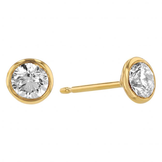 Diamond Bezel Set Stud Earrings in Yellow Gold