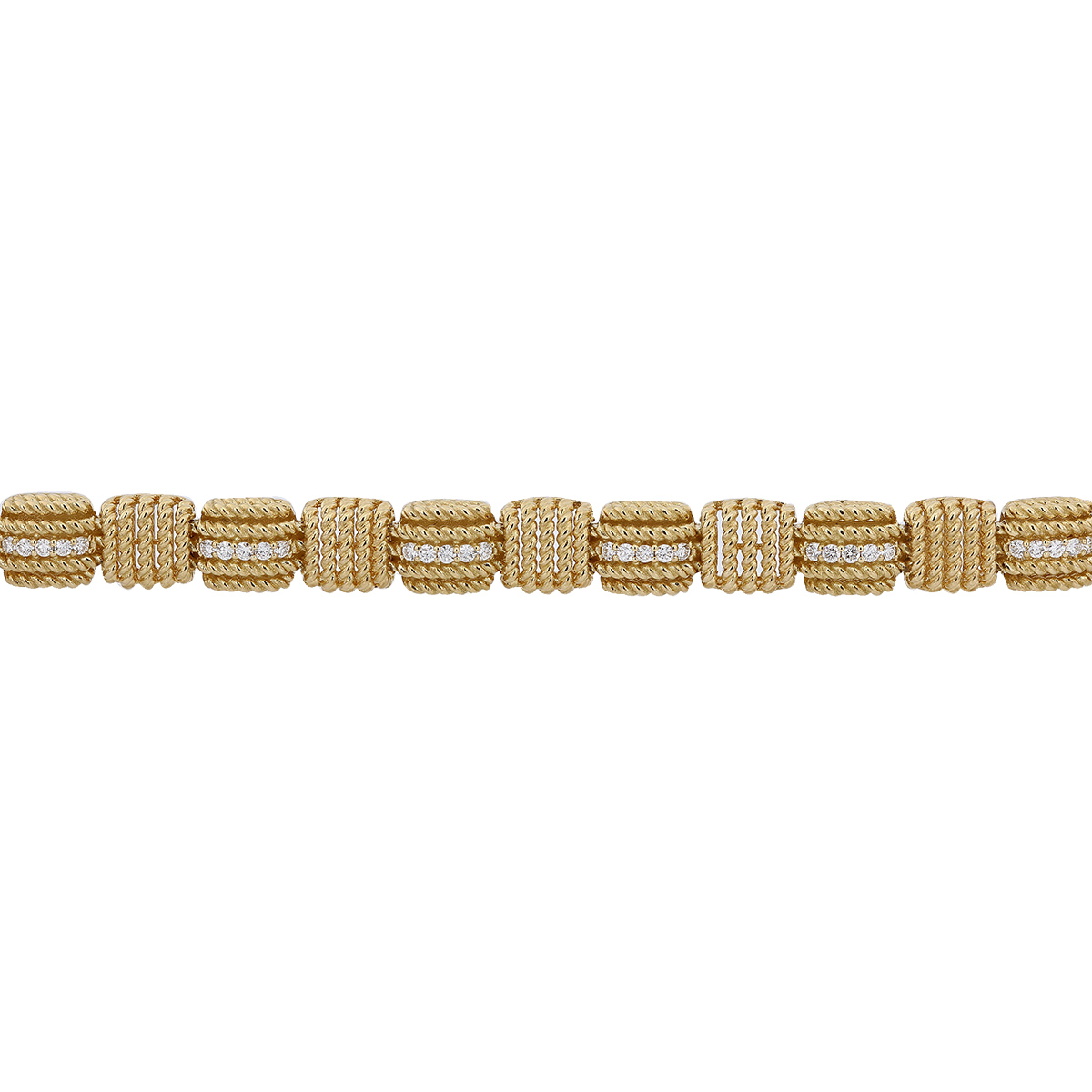 Roberto Coin Yellow Gold Basketweave Bracelet with Diamonds