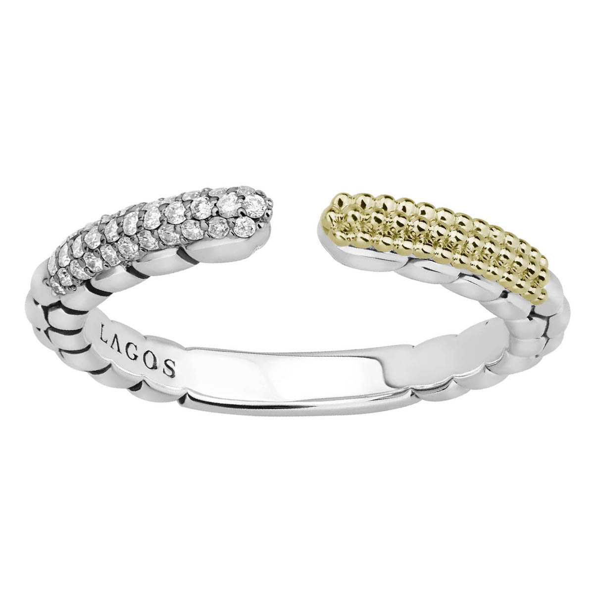 LAGOS Caviar Lux Open Diamond Stacking Ring in Sterling Silver & Yellow Gold, Size 7