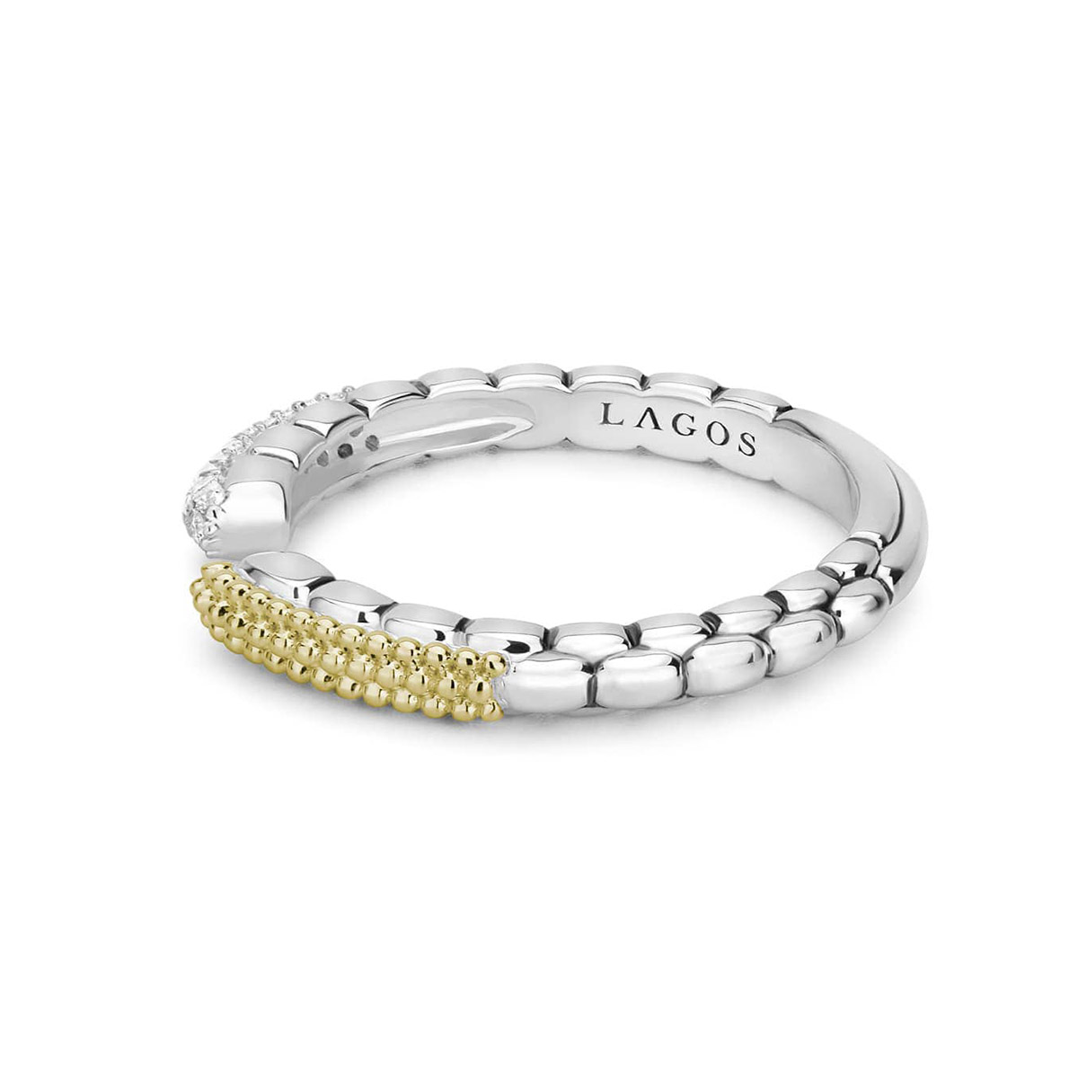 LAGOS Caviar Lux Open Diamond Stacking Ring in Sterling Silver & Yellow Gold, Size 7