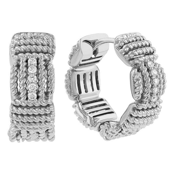 Roberto Coin Opera Diamond Basketweave Huggie Hoop Earrings in White Gold