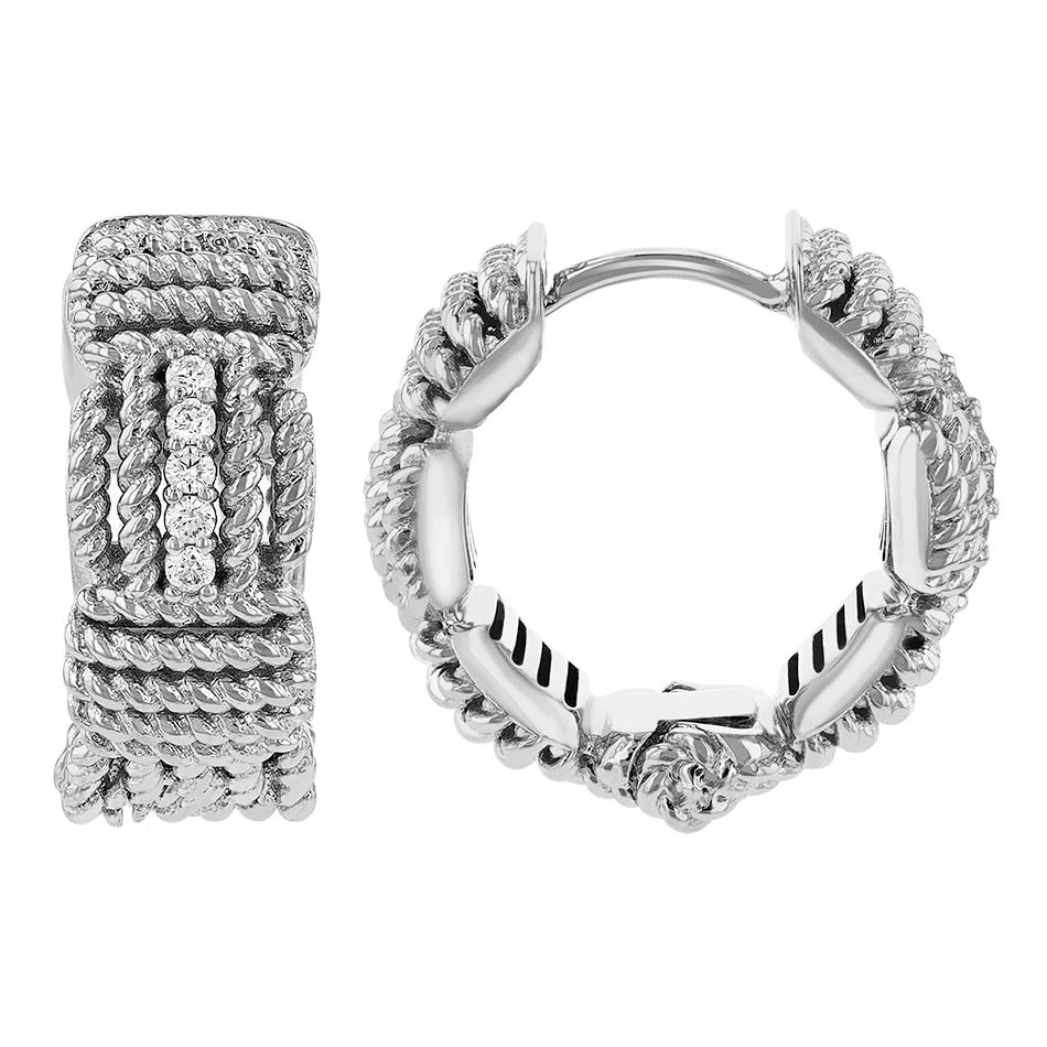 Roberto Coin Opera Diamond Basketweave Huggie Hoop Earrings in White Gold