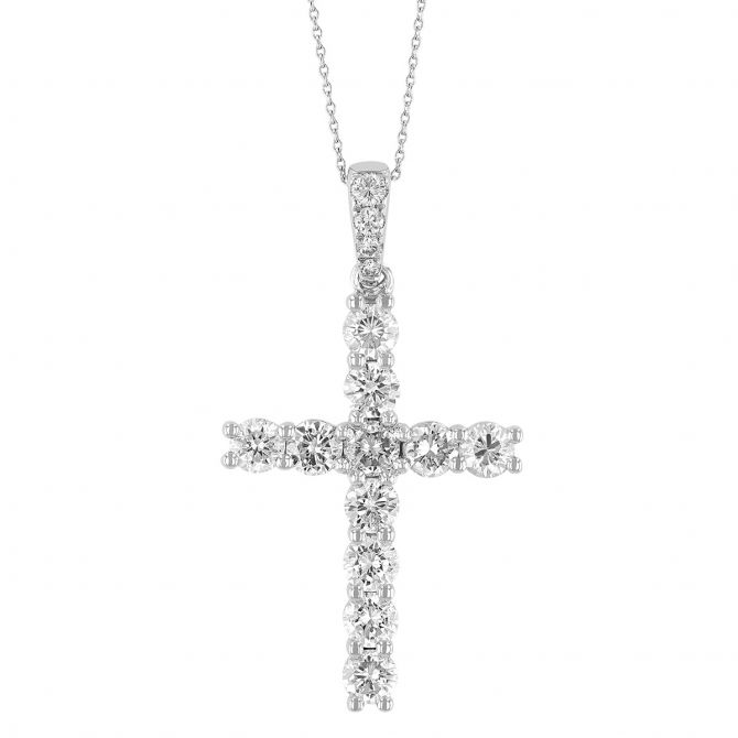 Diamond Square Cross Pendant in White Gold, 2 cttw
