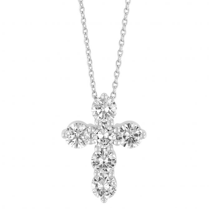 Diamond Small 6 Stone Cross Necklace in White Gold, .50 cttw, 18"