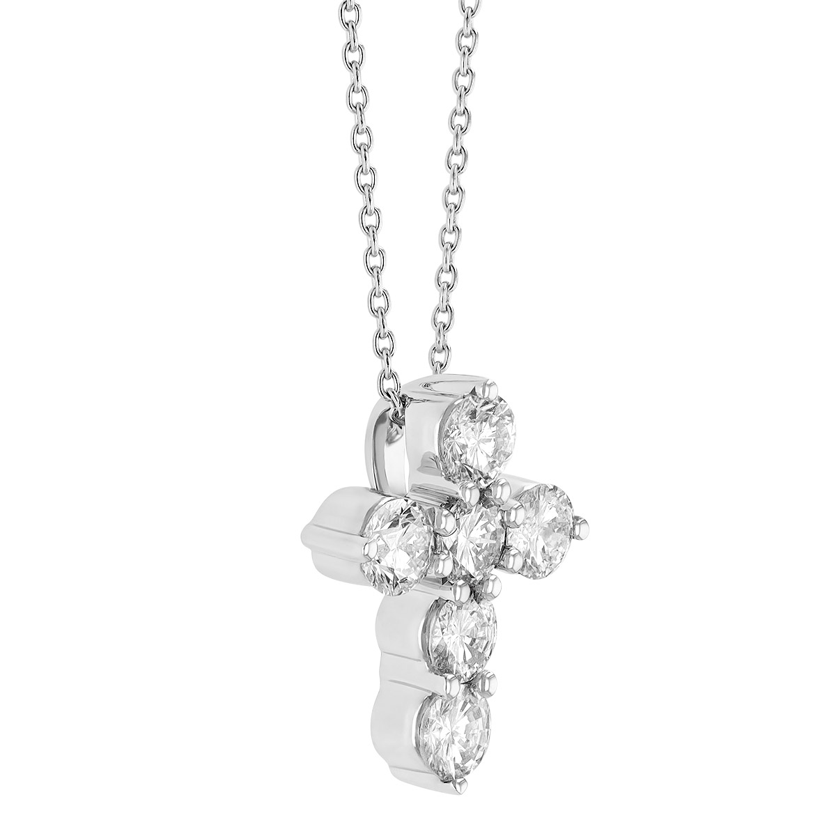 Diamond Small 6 Stone Cross Necklace in White Gold, .50 cttw, 18