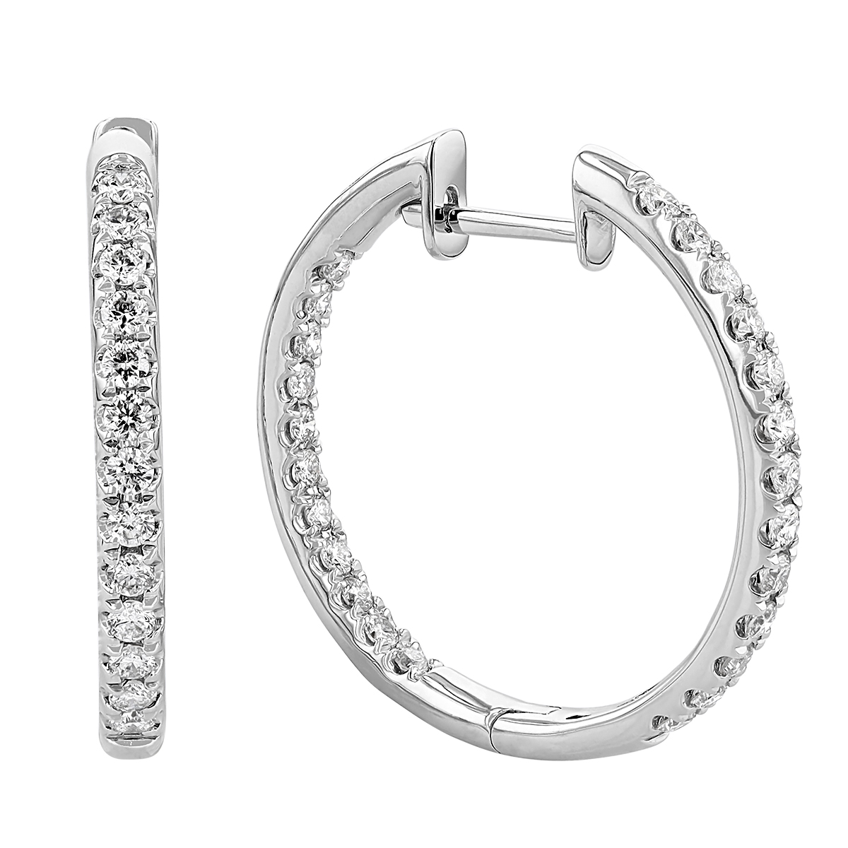 Diamond Inside Out Hoop Earrings in White Gold, 1.00 cttw