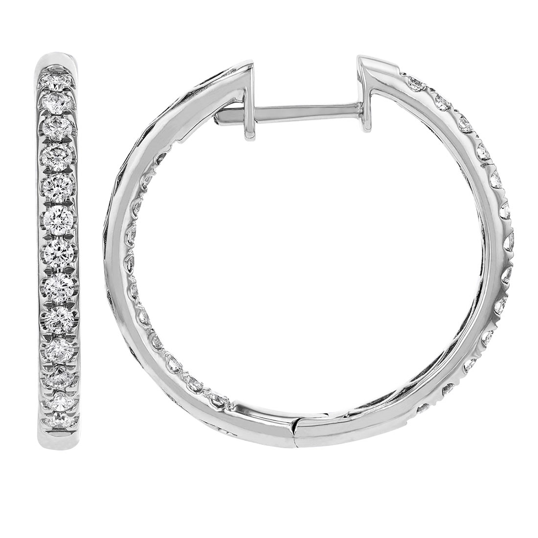 Diamond Inside Out Hoop Earrings in White Gold, 1.00 cttw