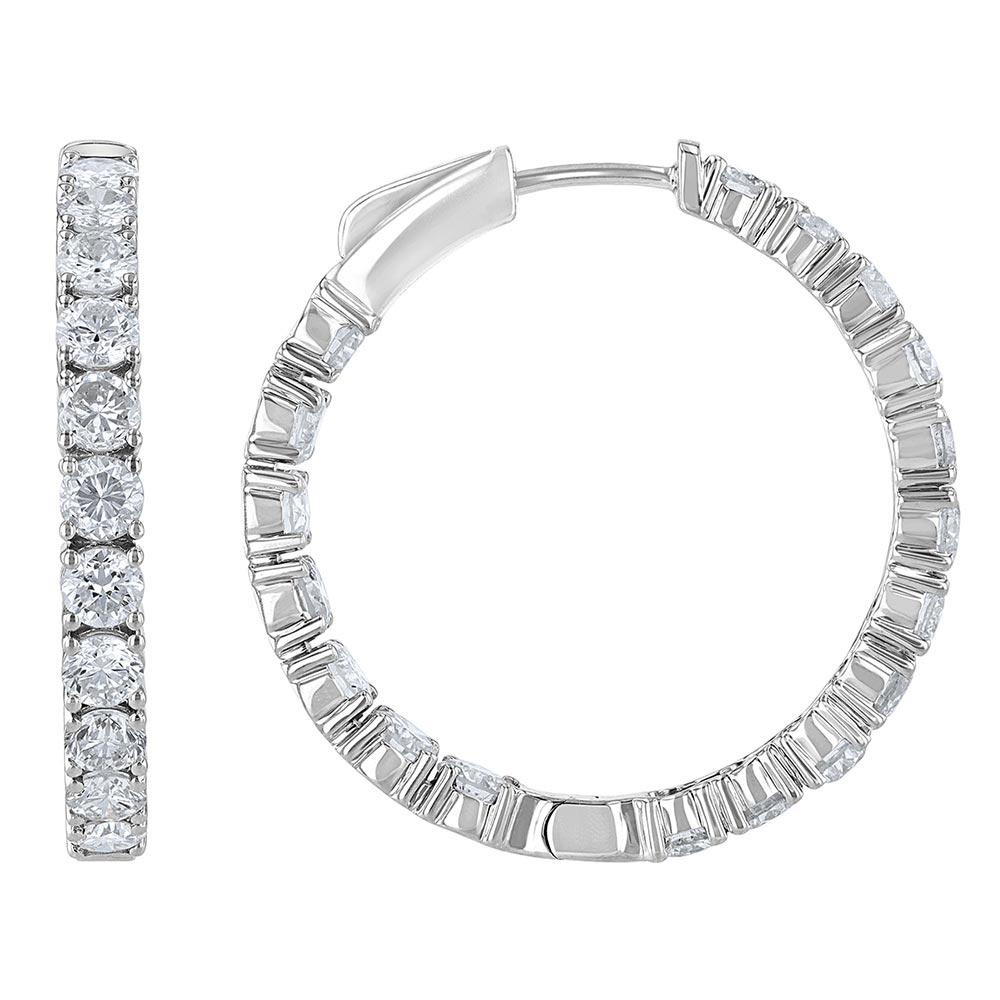 Diamond Inside Out Snap Hoop Earrings in White Gold, 5.45 cttw