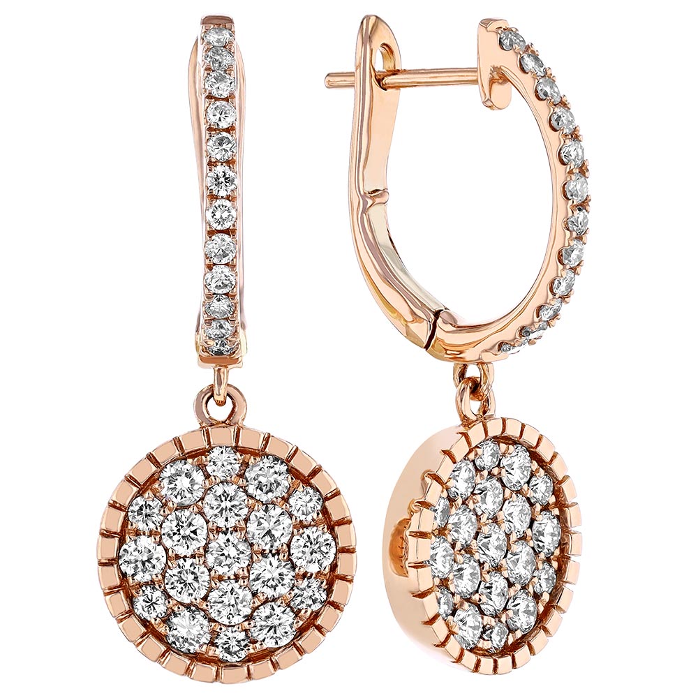 Diamond Pavé Disc Dangle Huggie Earrings in Rose Gold