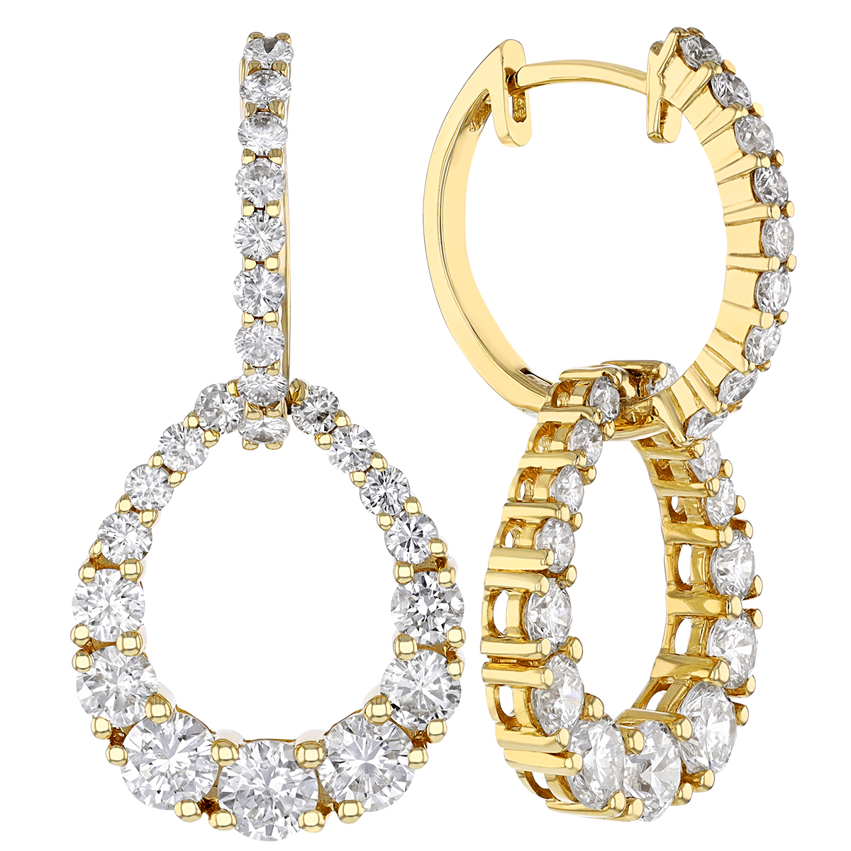 Diamond Teardrop & Huggie Interlocking Dangle Earrings in Yellow Gold