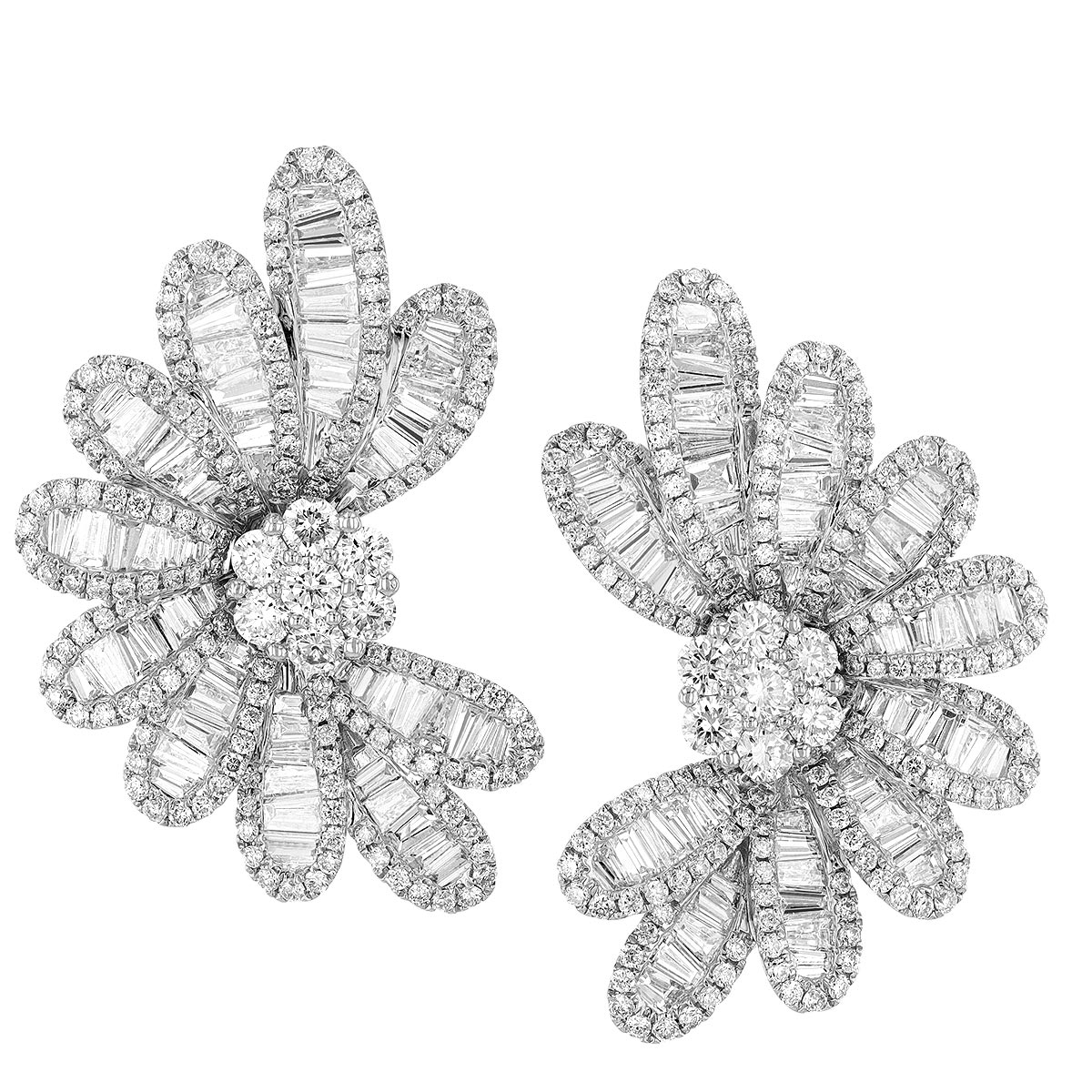 Diamond Flower Statement Post Earrings in White Gold