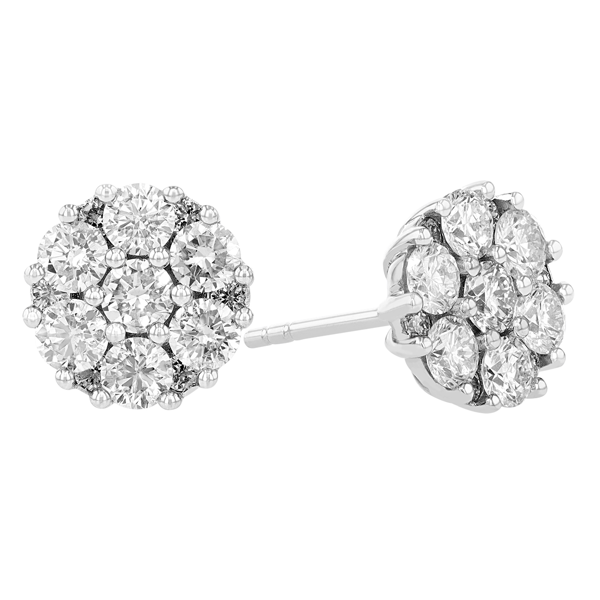 Diamond Cluster Stud Flush Fit Earrings in White Gold, 2.05 cttw ...
