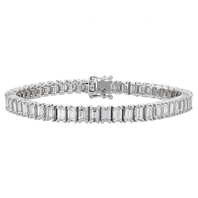 Diamond Baguette Prong Set Tennis Bracelet in White Gold, 6.5"