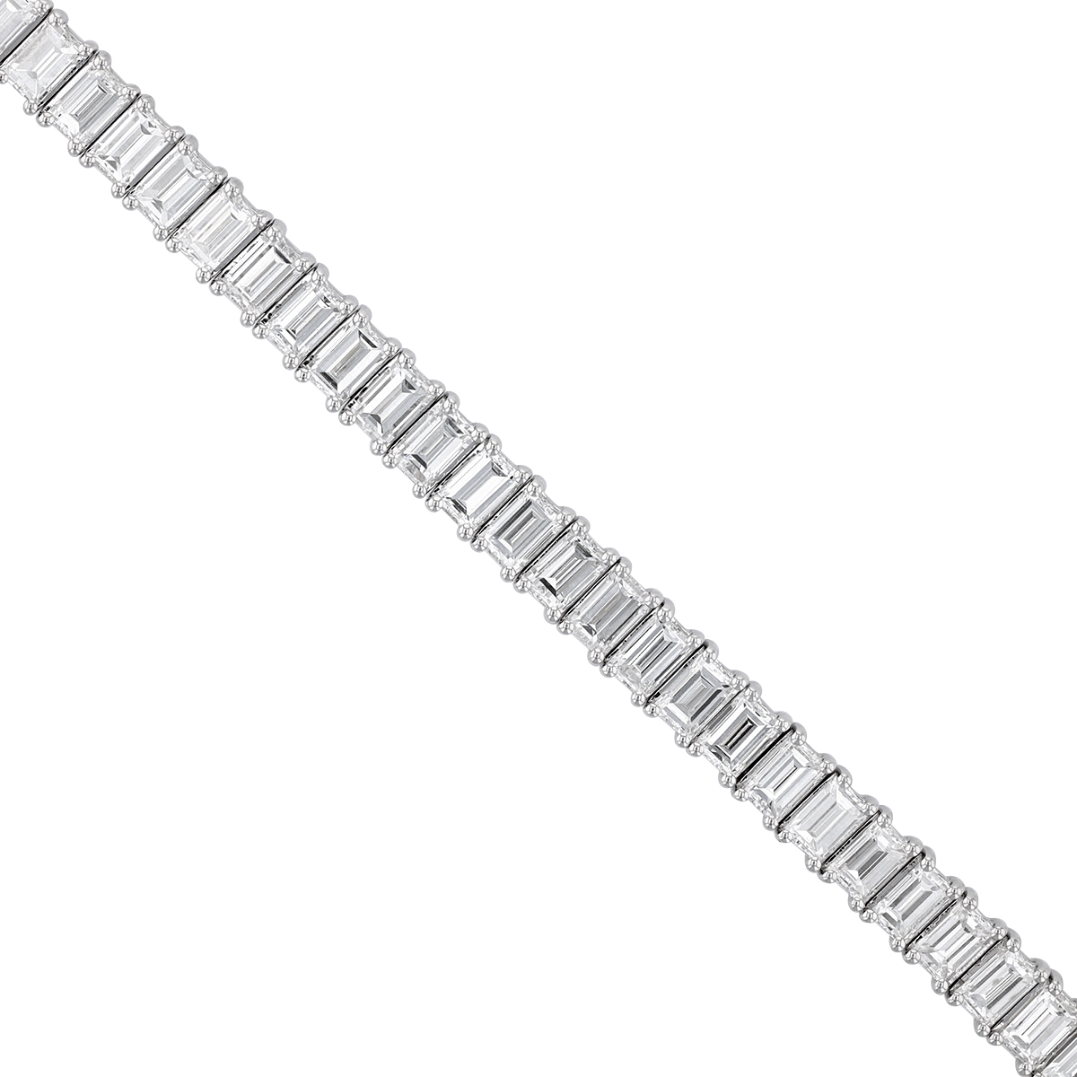Diamond Baguette Prong Set Tennis Bracelet in White Gold, 6.5