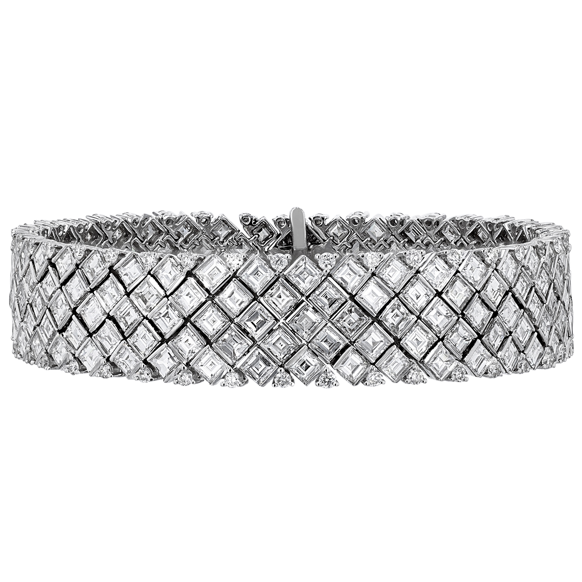 Asscher Cut & Round Diamond Checkerboard Bracelet in White Gold, 7
