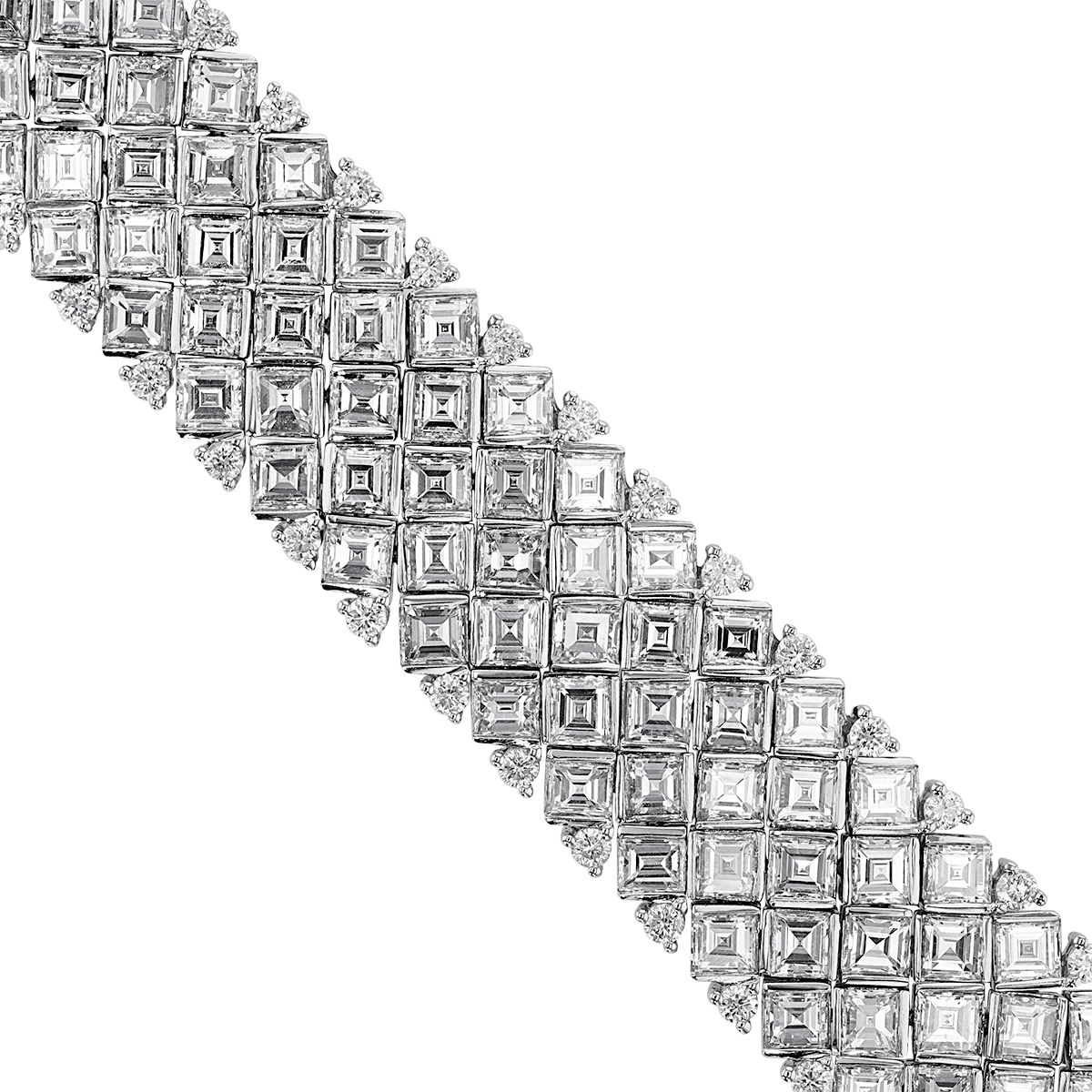Asscher Cut & Round Diamond Checkerboard Bracelet in White Gold, 7