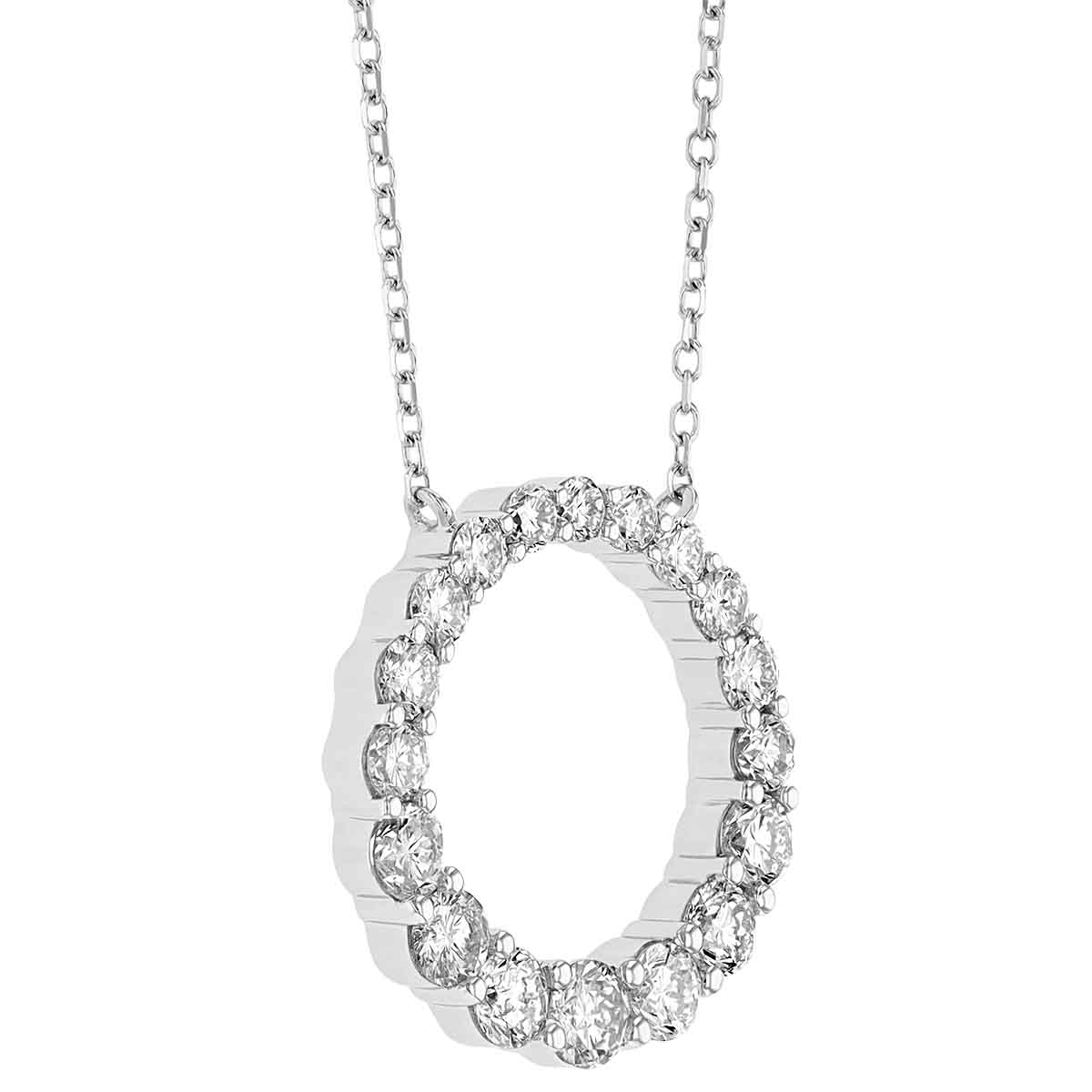 Diamond Graduated Open Circle Necklace in White Gold, 16