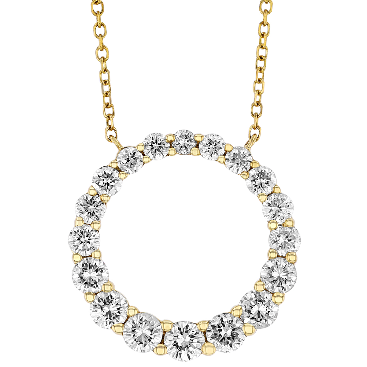 Diamond Graduated Open Circle Necklace in Yellow Gold, 16