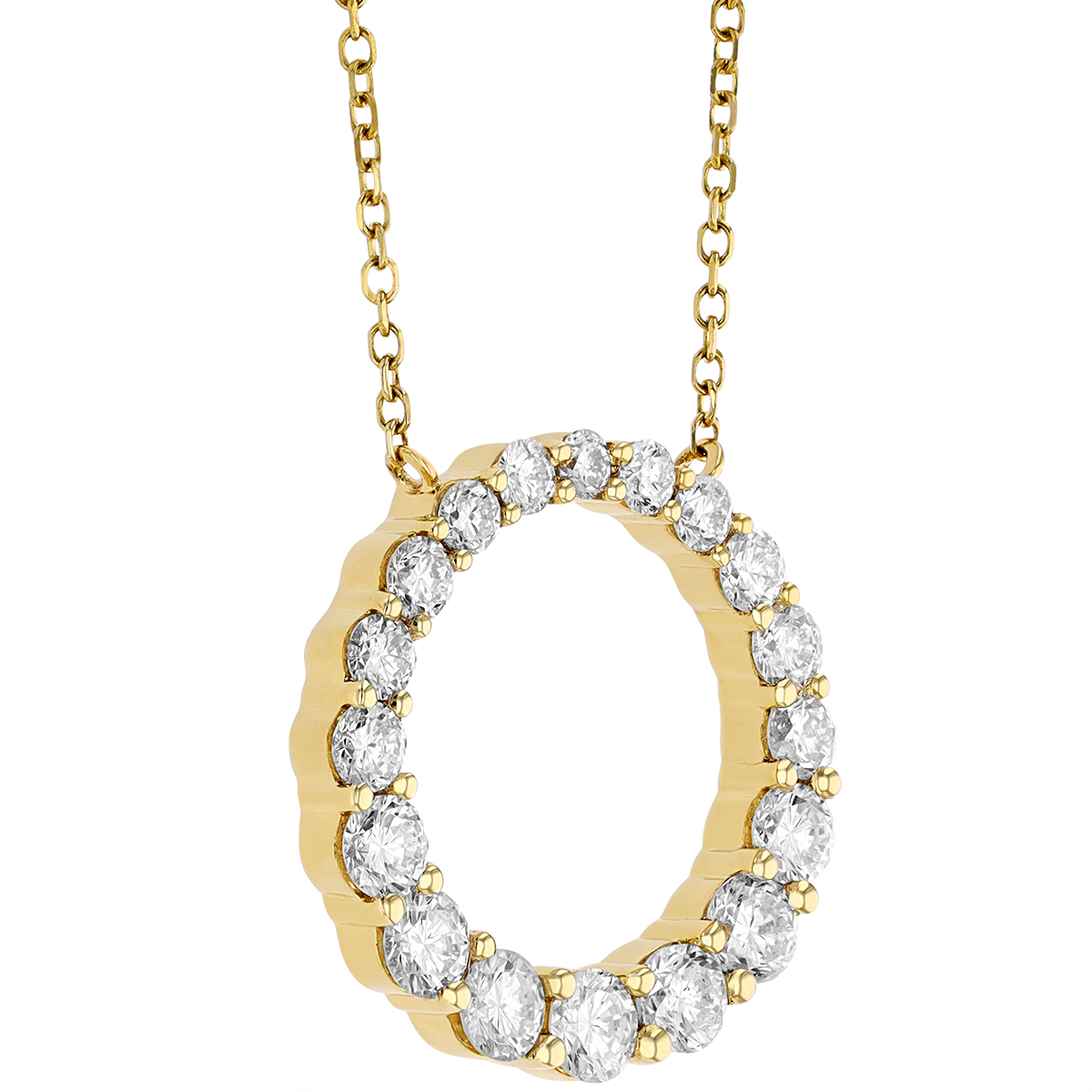 Diamond Graduated Open Circle Necklace in Yellow Gold, 16