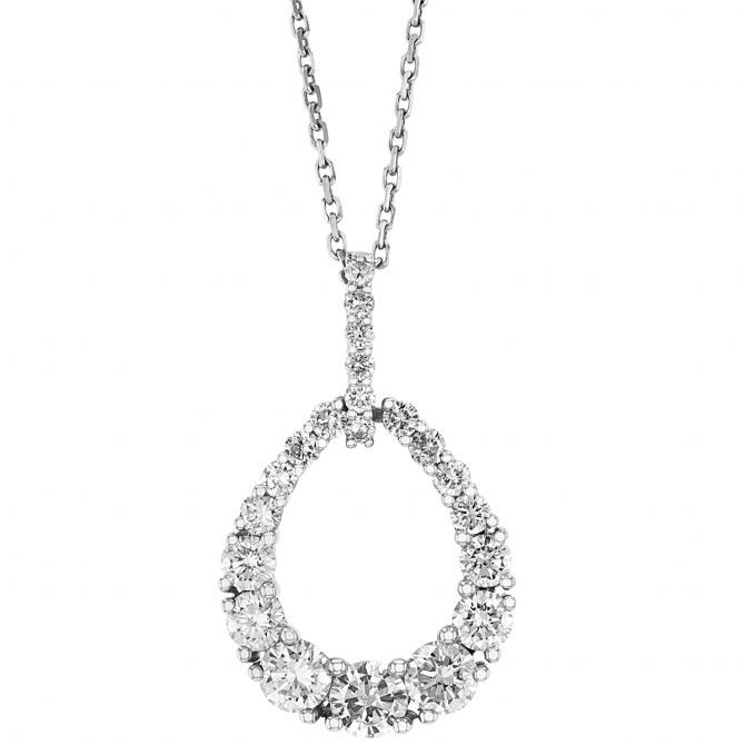 Diamond Graduated Open Teardrop Pendant in White Gold