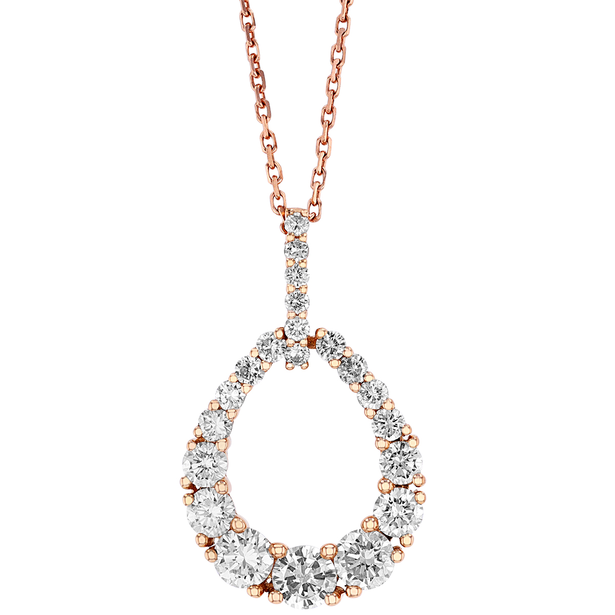 Diamond Graduated Open Teardrop Pendant in Rose Gold