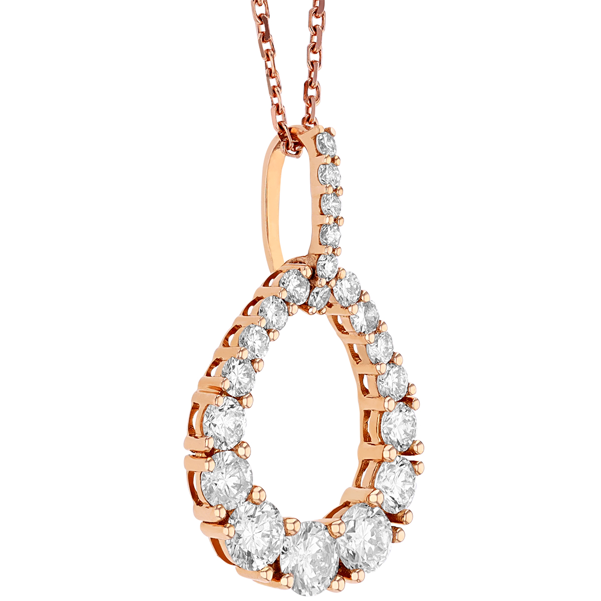 Diamond Graduated Open Teardrop Pendant in Rose Gold