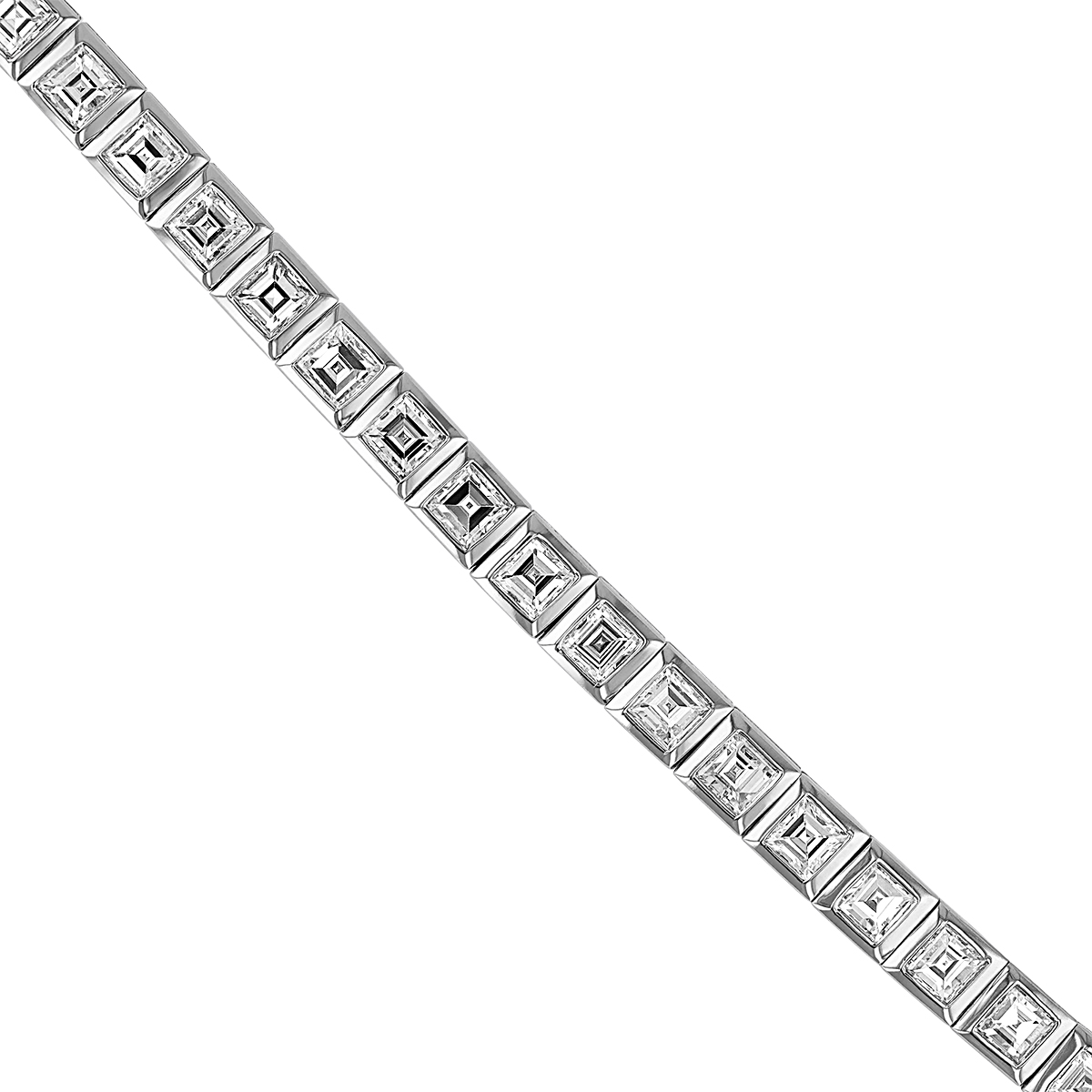 Asscher Cut Diamond Bezel Set Tennis Necklace in White Gold, 16