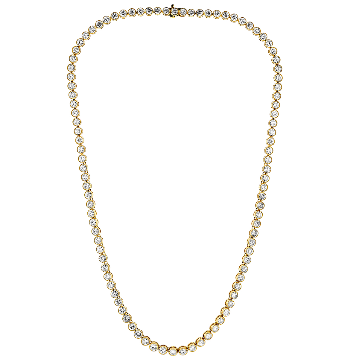 Diamond Bezel Set Tennis Necklace in Yellow Gold, 19.5