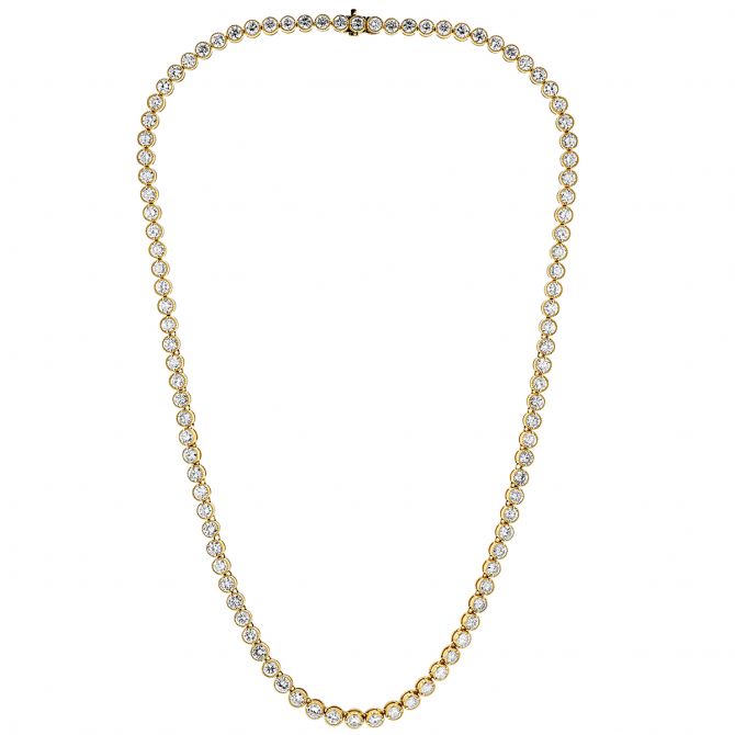 Diamond Bezel Set Tennis Necklace in Yellow Gold, 19.5"
