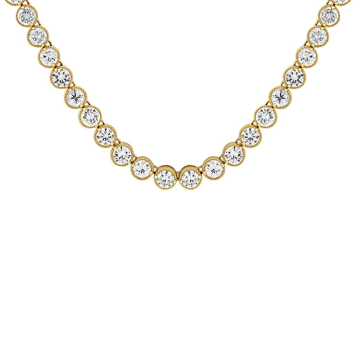 Diamond Bezel Set Tennis Necklace in Yellow Gold, 19.5