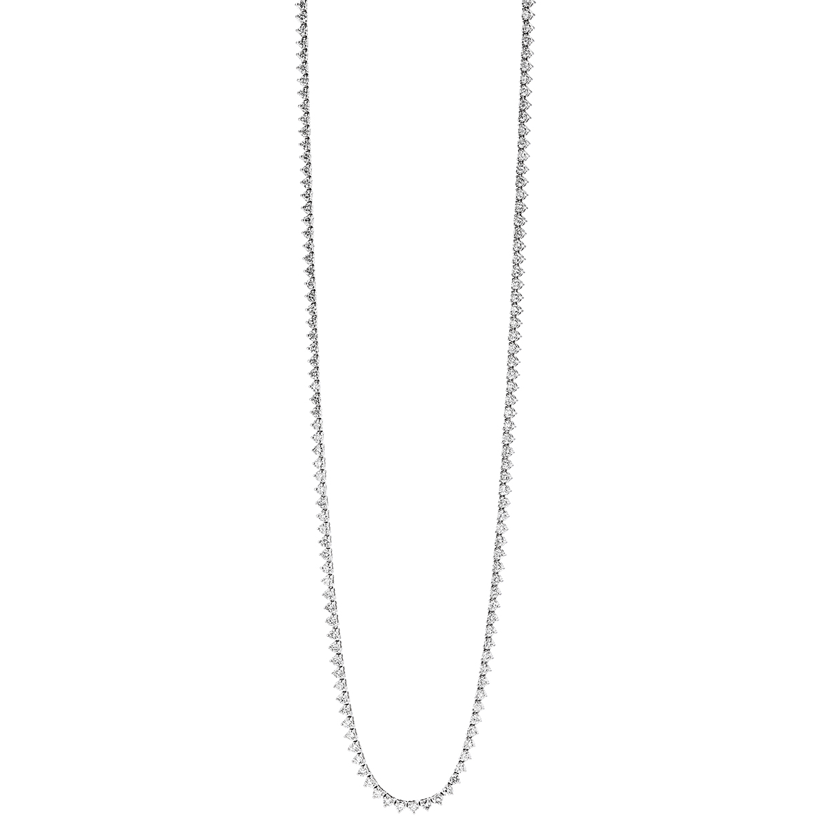 Diamond 3 Prong Set Long Tennis Necklace in White Gold, 36.5