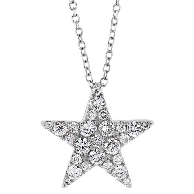 Diamond Pavé Star Pendant in White Gold, 18"