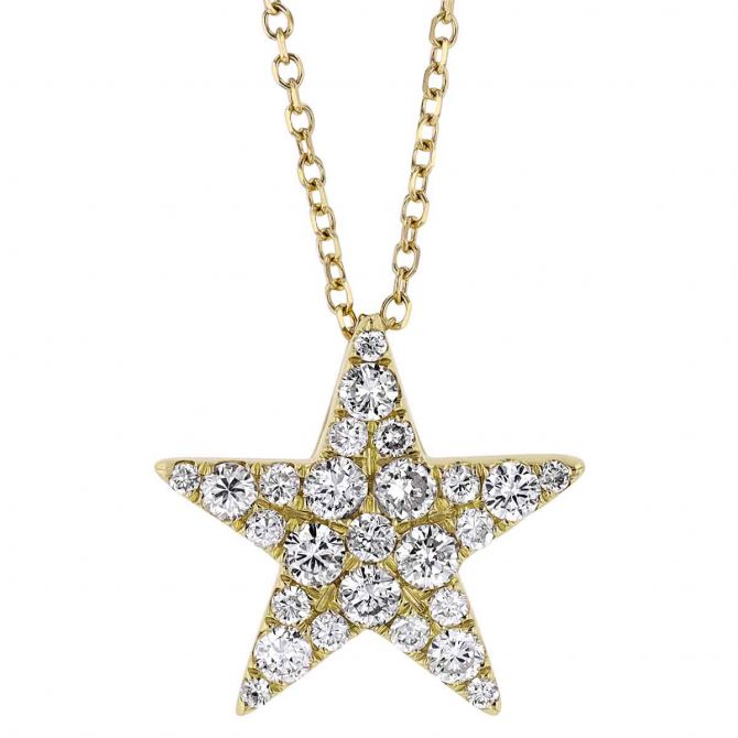 Diamond Pavé Star Pendant in Yellow Gold, 18"