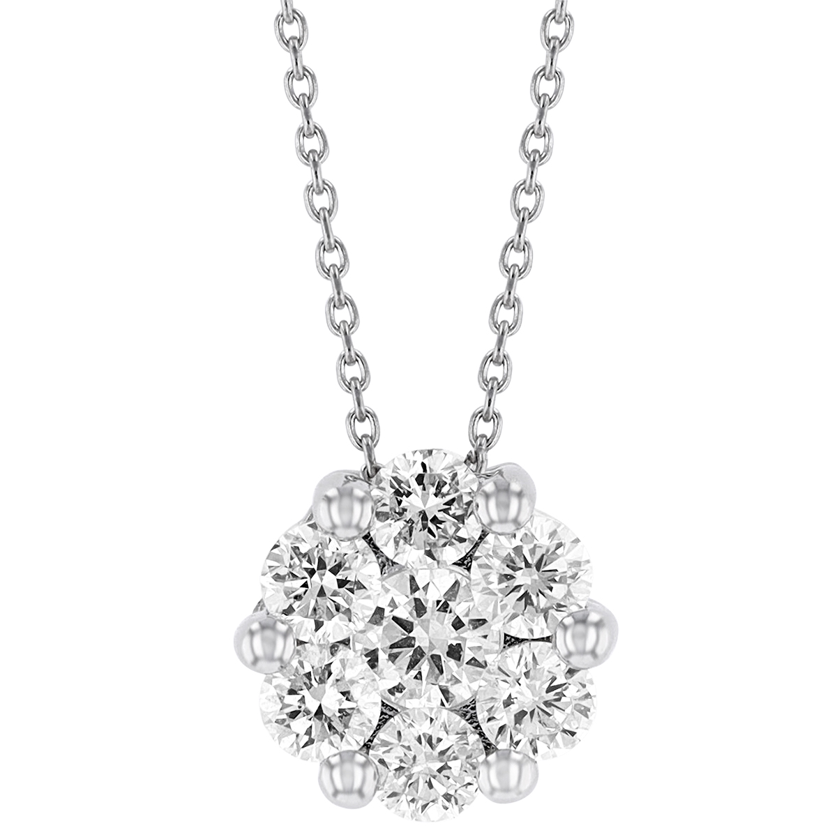 Diamond Cluster Circle Necklace in White Gold, 16