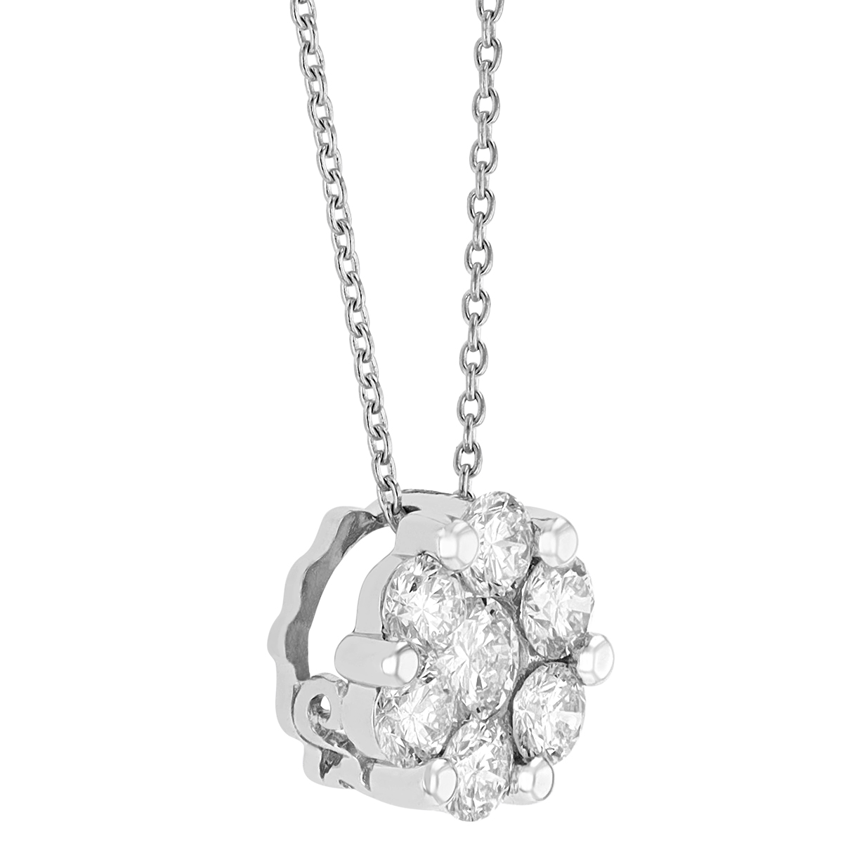 Diamond Cluster Circle Necklace in White Gold, 16