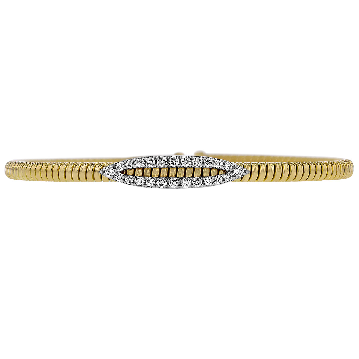 Yellow Gold Cuff Bracelet with Diamond Navette Accent in White Gold