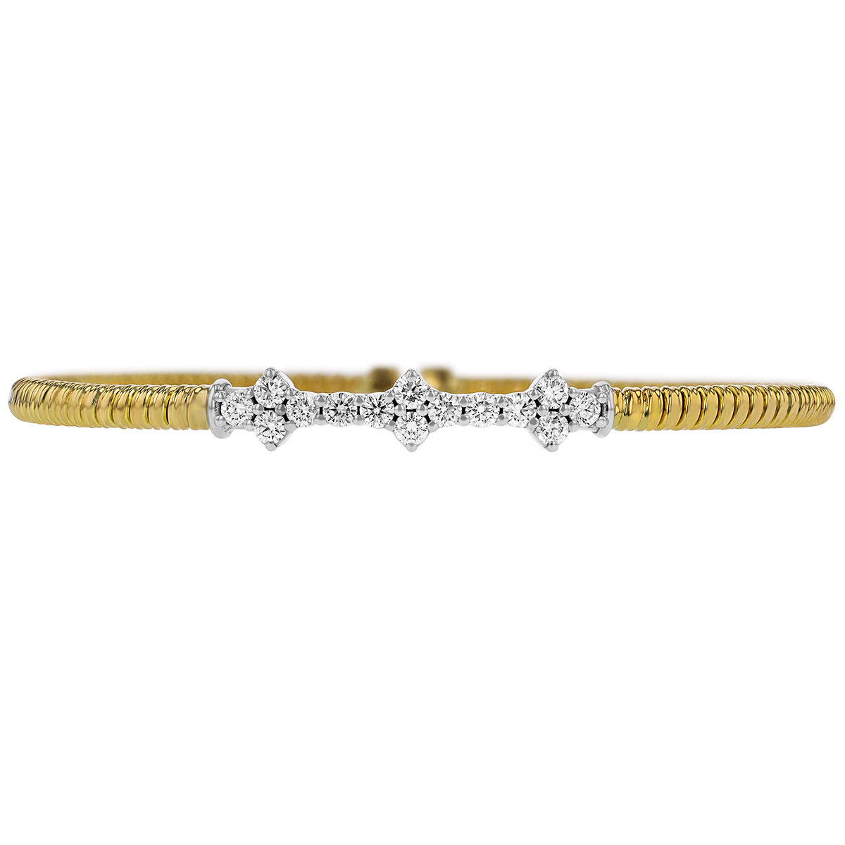 Yellow Gold Cuff Bracelet with Diamond Cluster Accent in White Gold