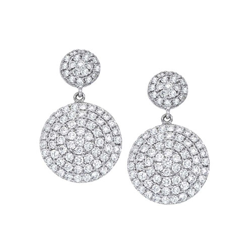 Diamond Pave Double Disc Drop Post Earrings in White Gold
