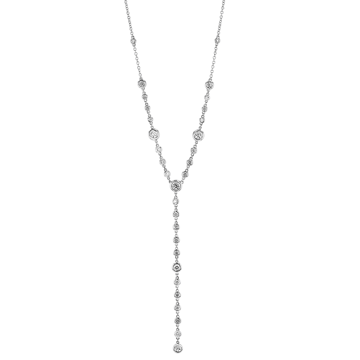 Diamond Station Y Lariat Necklace in White Gold, 16