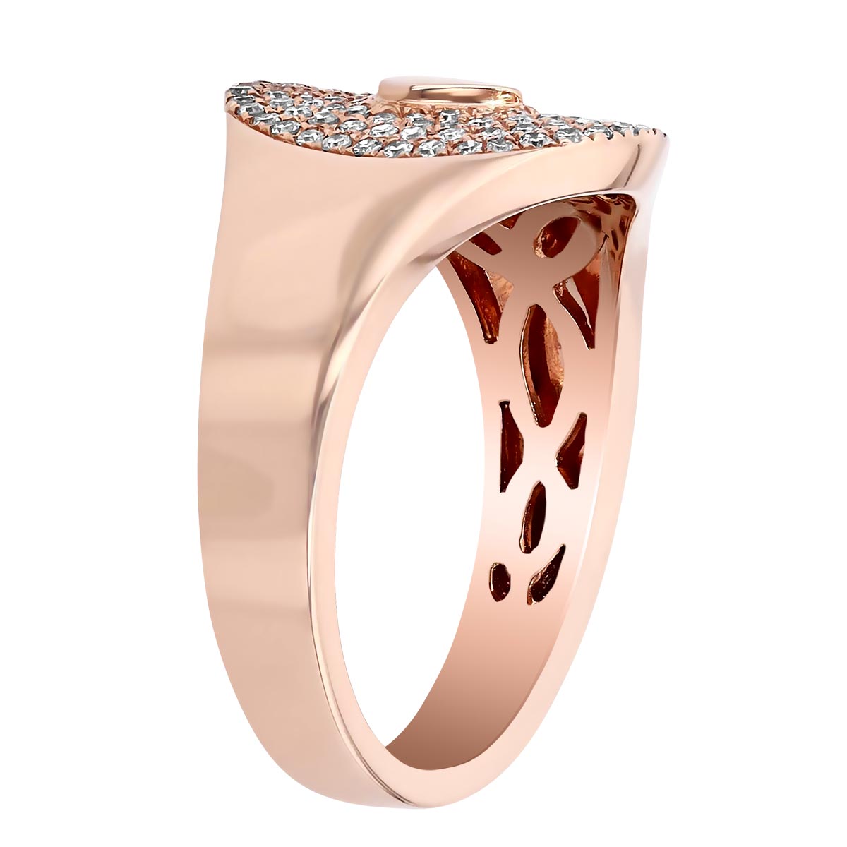 Diamond Pavé & Heart Signet Ring in Rose Gold