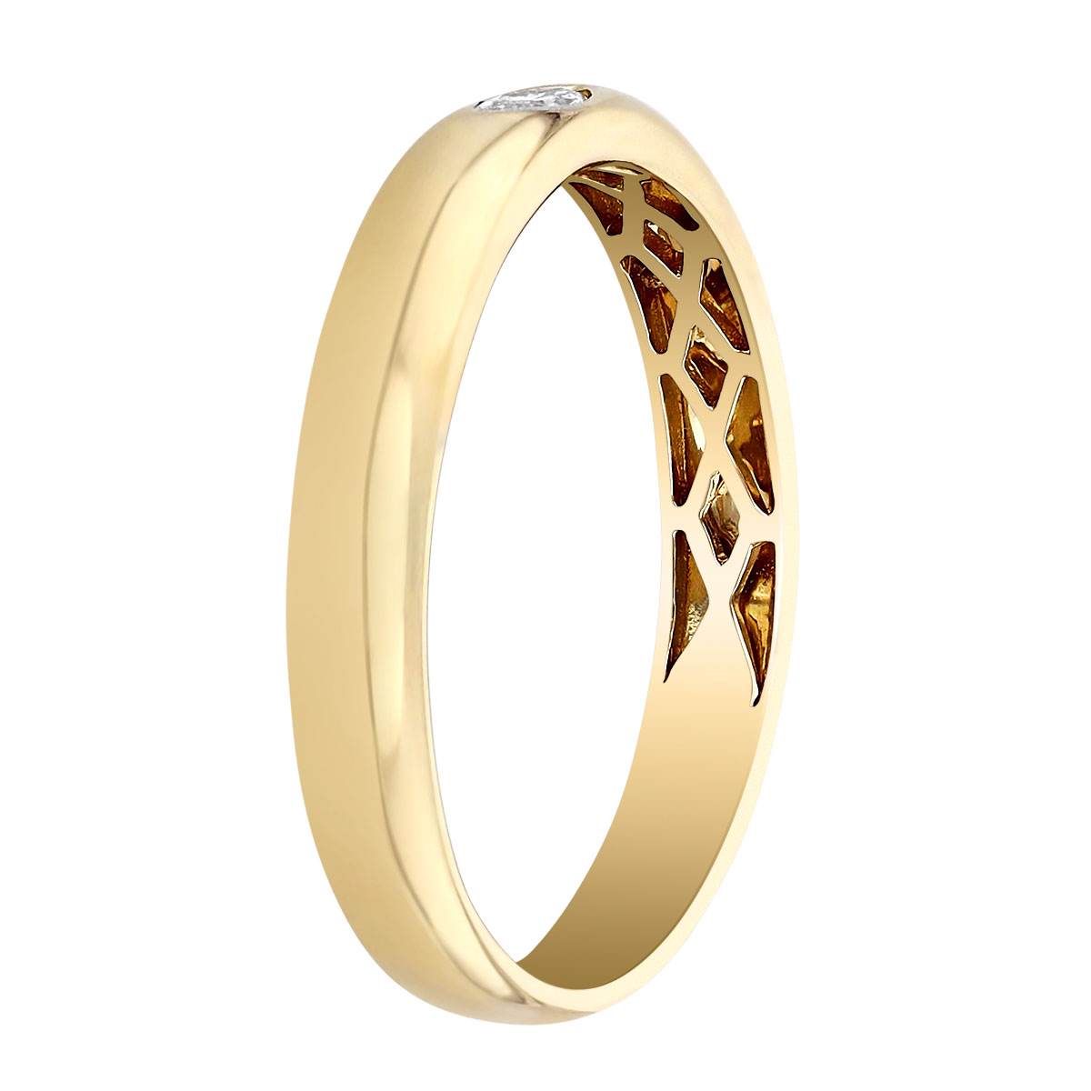 Yellow Gold Band with Flush Set Marquise Diamond