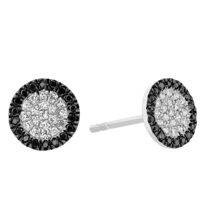 Black & White Diamond Pavé Flat Disc Stud Earrings in White Gold