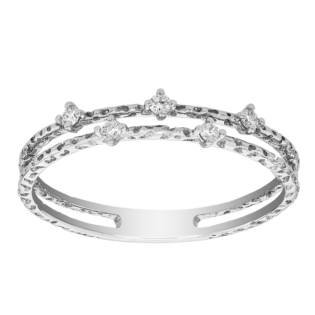 Diamond Prong Set Ring with Textured 2 Row Shank in White Gold