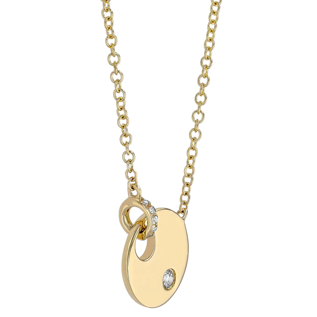 Yellow Gold Disc Punch Hole Necklace with Flush Set Diamond, 18