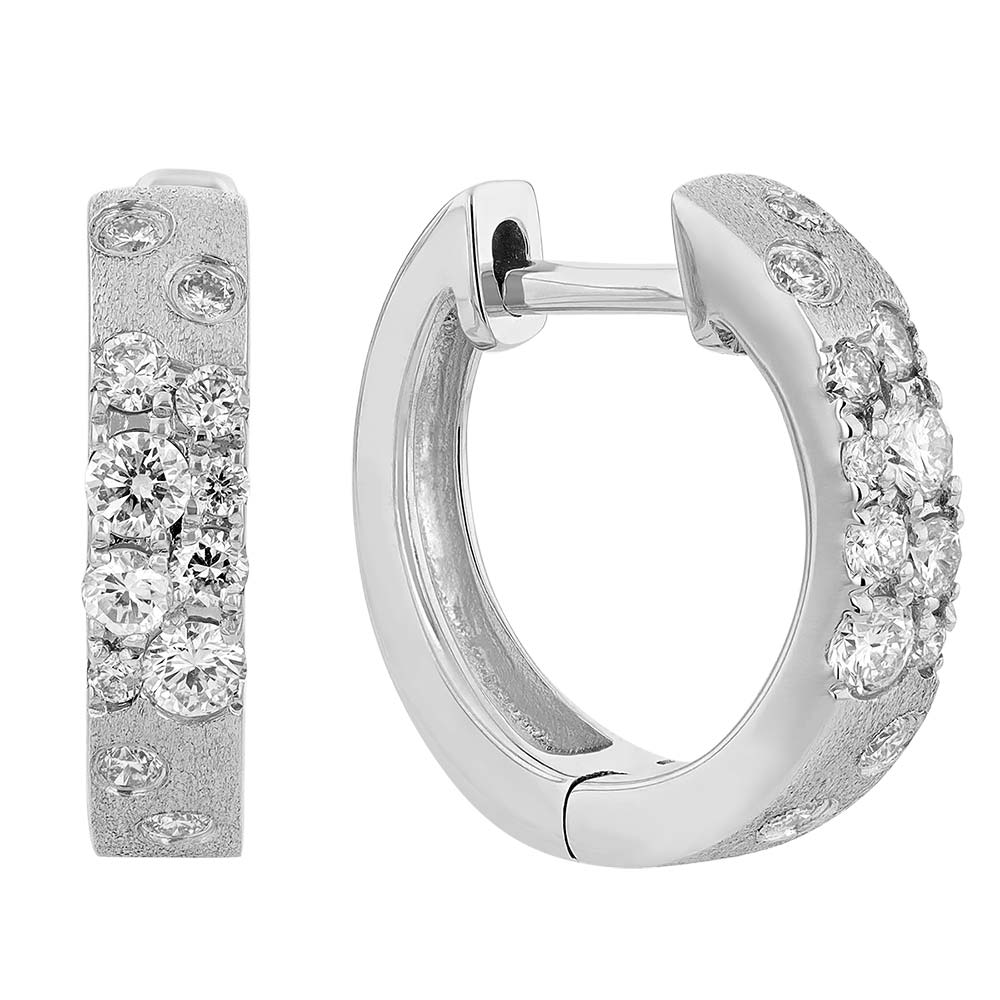 Diamond Flush Set Scatter Huggie Hoop Earrings in Matte White Gold ...