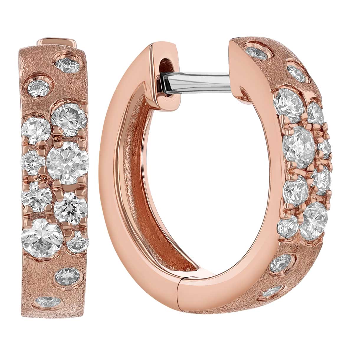 Rose Gold Matte Huggie Hoops with Scattered Diamonds