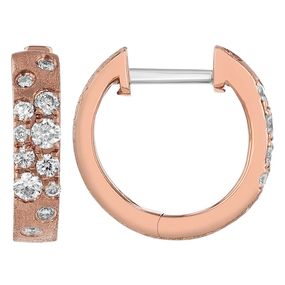 Rose Gold Matte Huggie Hoops with Scattered Diamonds